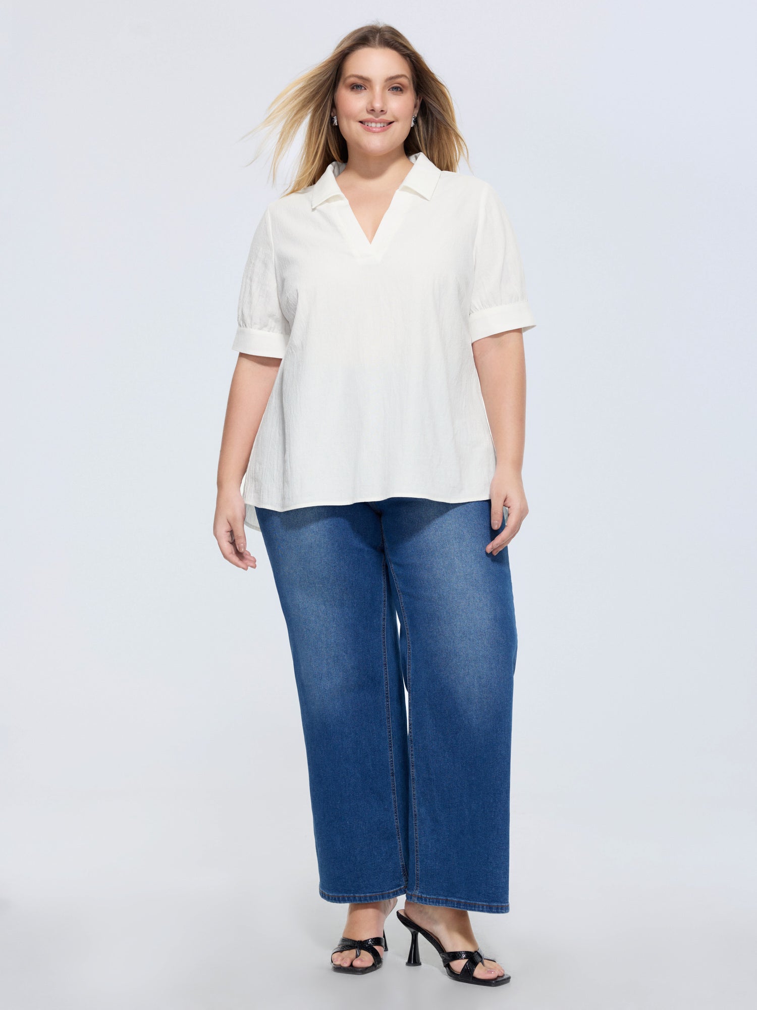 Cotton V-Neck Collared Long Length Blouse