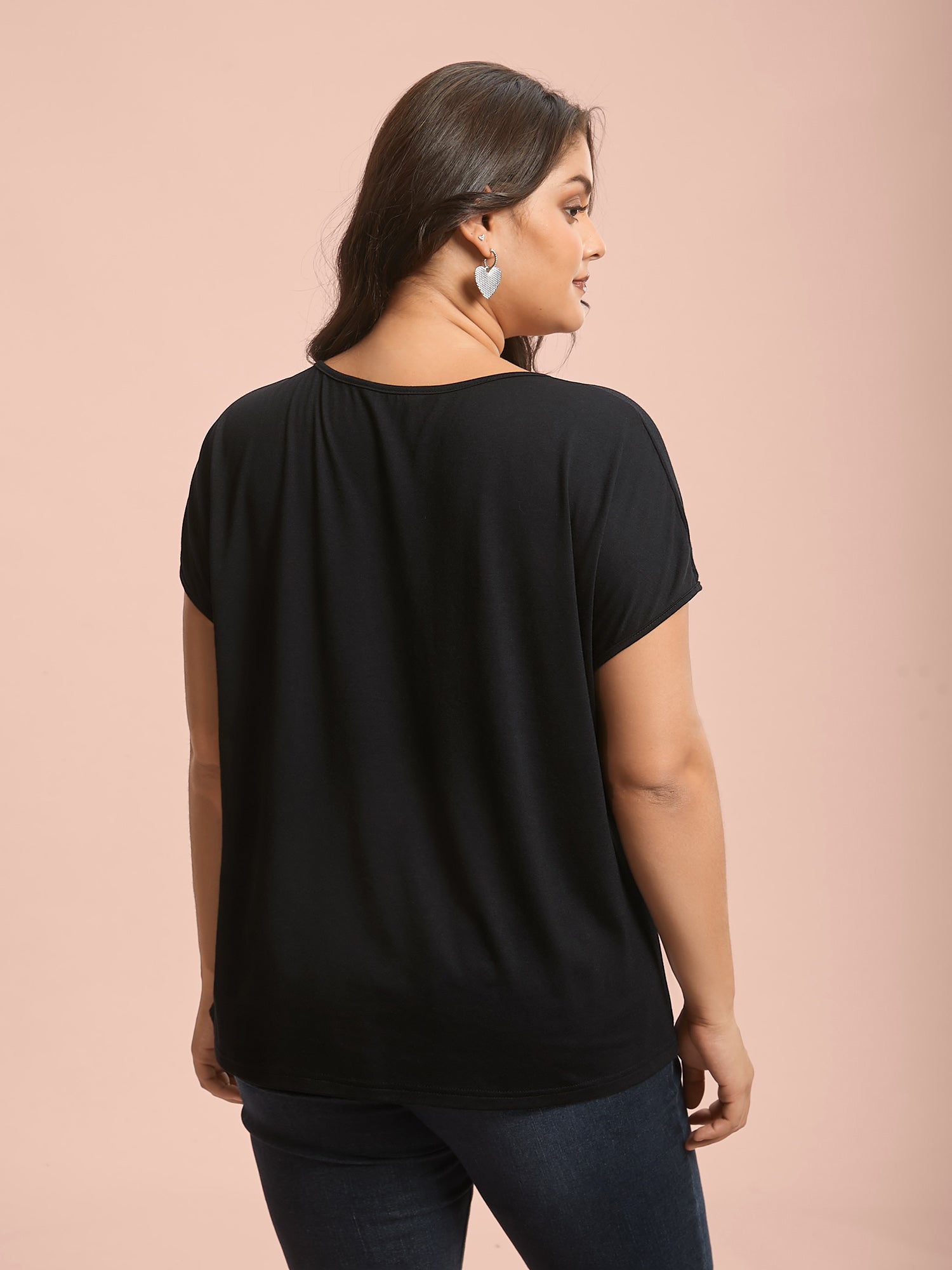 Heart Print Stretchy Dolman Sleeve T-Shirt