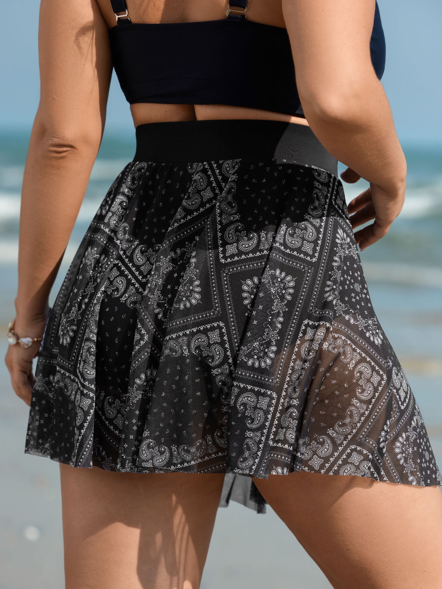 Boho Print Lace Trim Swim Bottoms