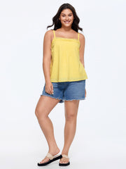 Cotton Pleated Lace Detail Flowy Tank Top