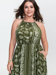 Silhouette Flower Striped Halter Neck Maxi Dress