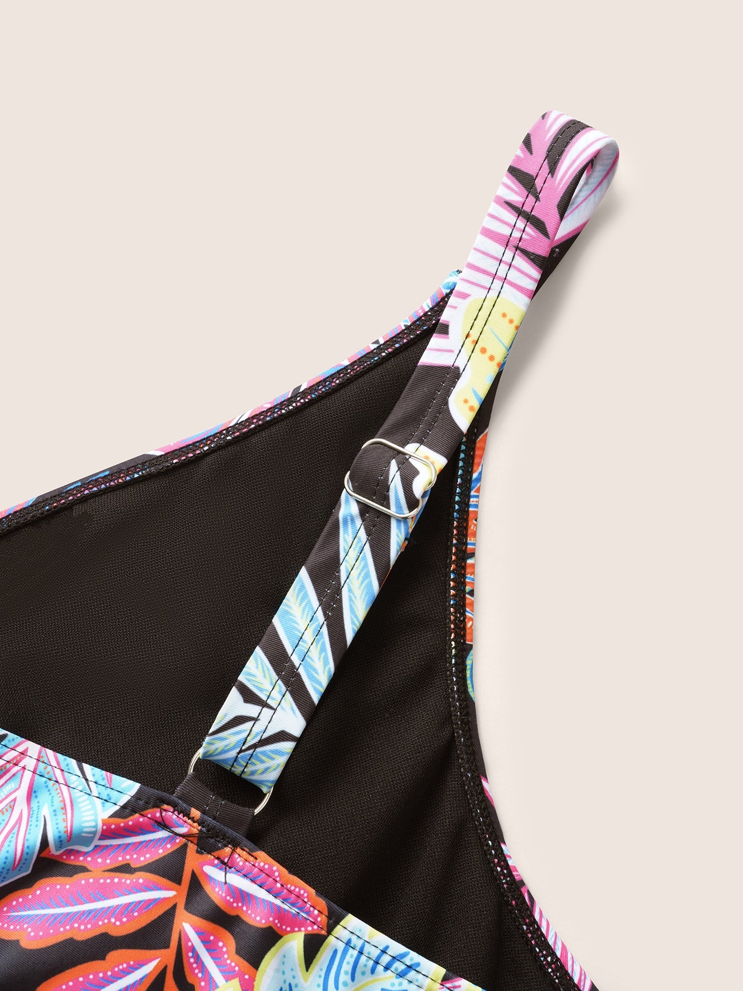 Tropical Print Overlap Collar Hanky Hem Swim Dress