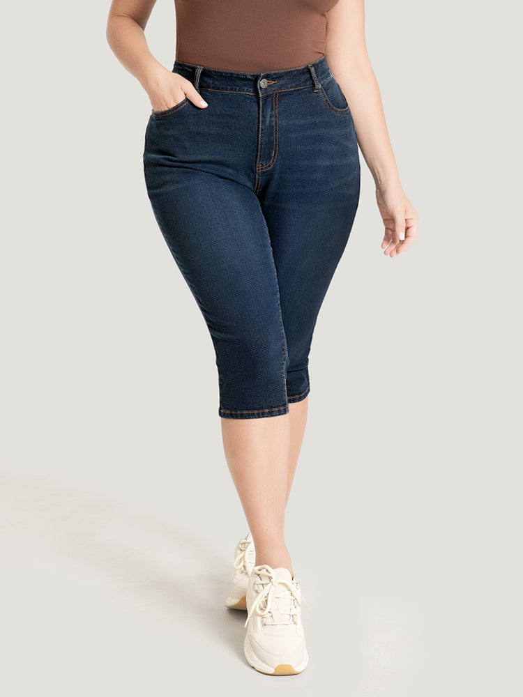 Skinny Very Stretchy Dark Wash Split Knee Denim Shorts