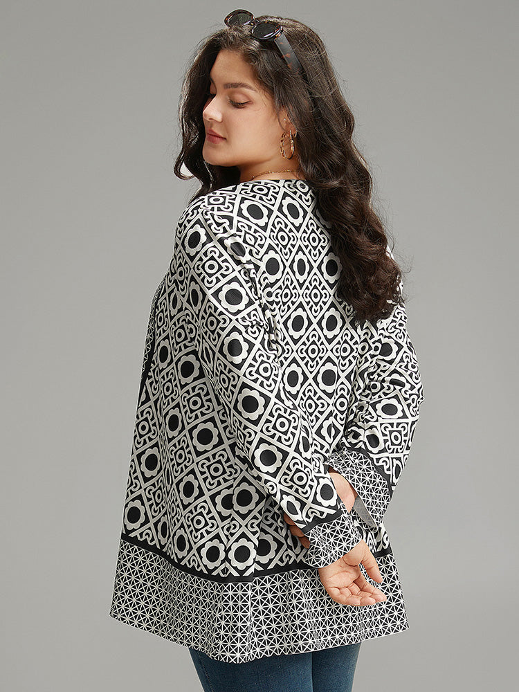 Geometric Print Open Front Kimono