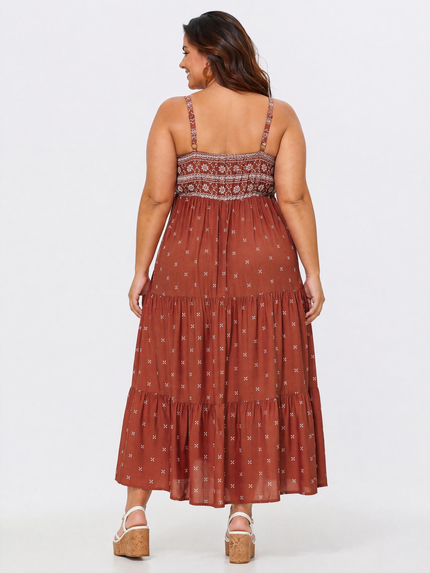 Geometric Print Pockets Tiered Maxi Dress