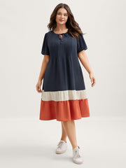Color Contrast Plicated Detail Mini Dress