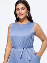 Layered Satin Waist-Tie Jumpsuit
