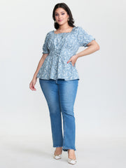 Ditsy Floral Front-Tie Shirred Blouse