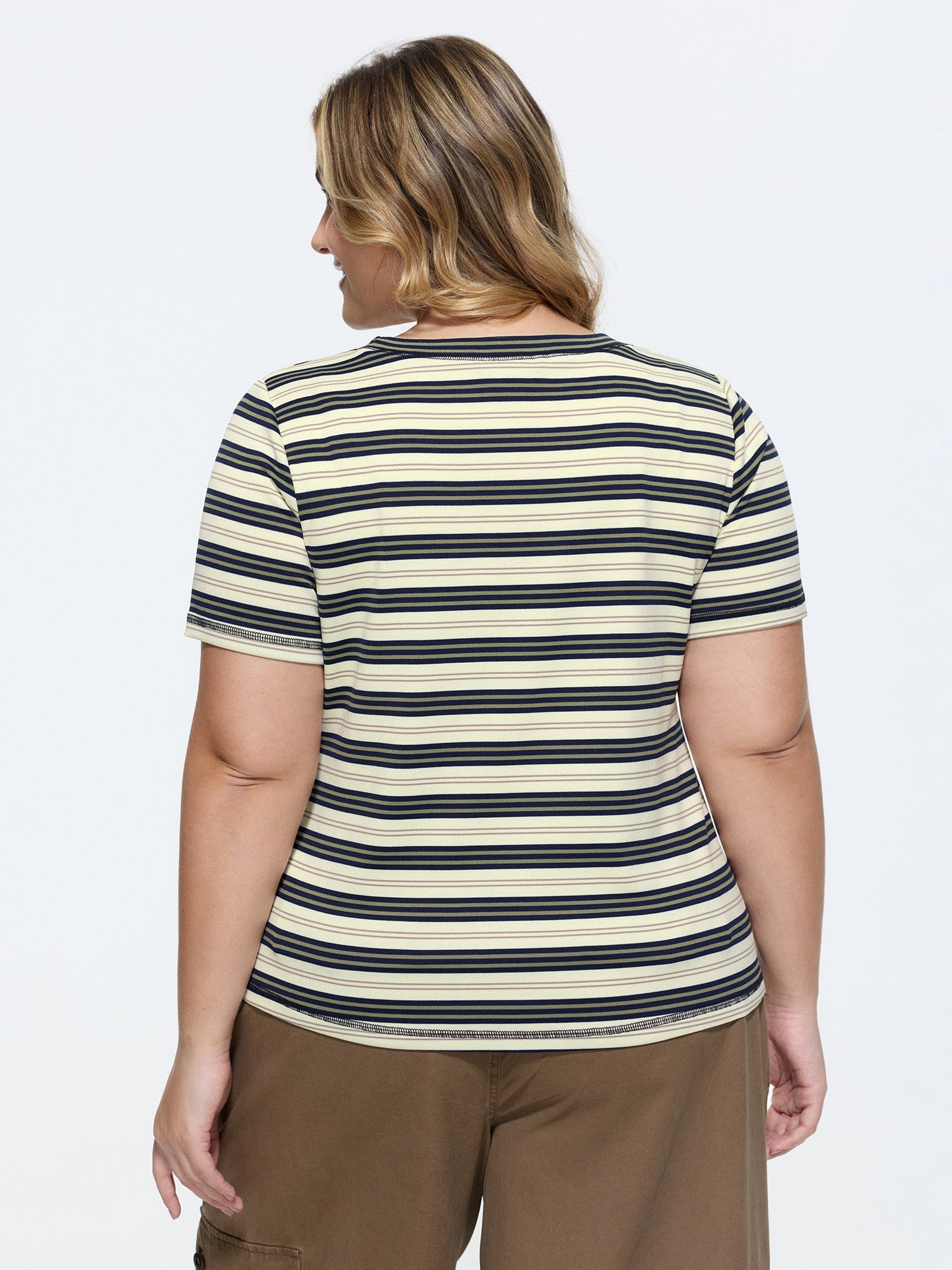 Stretchy Striped Print Round Neck T-Shirt