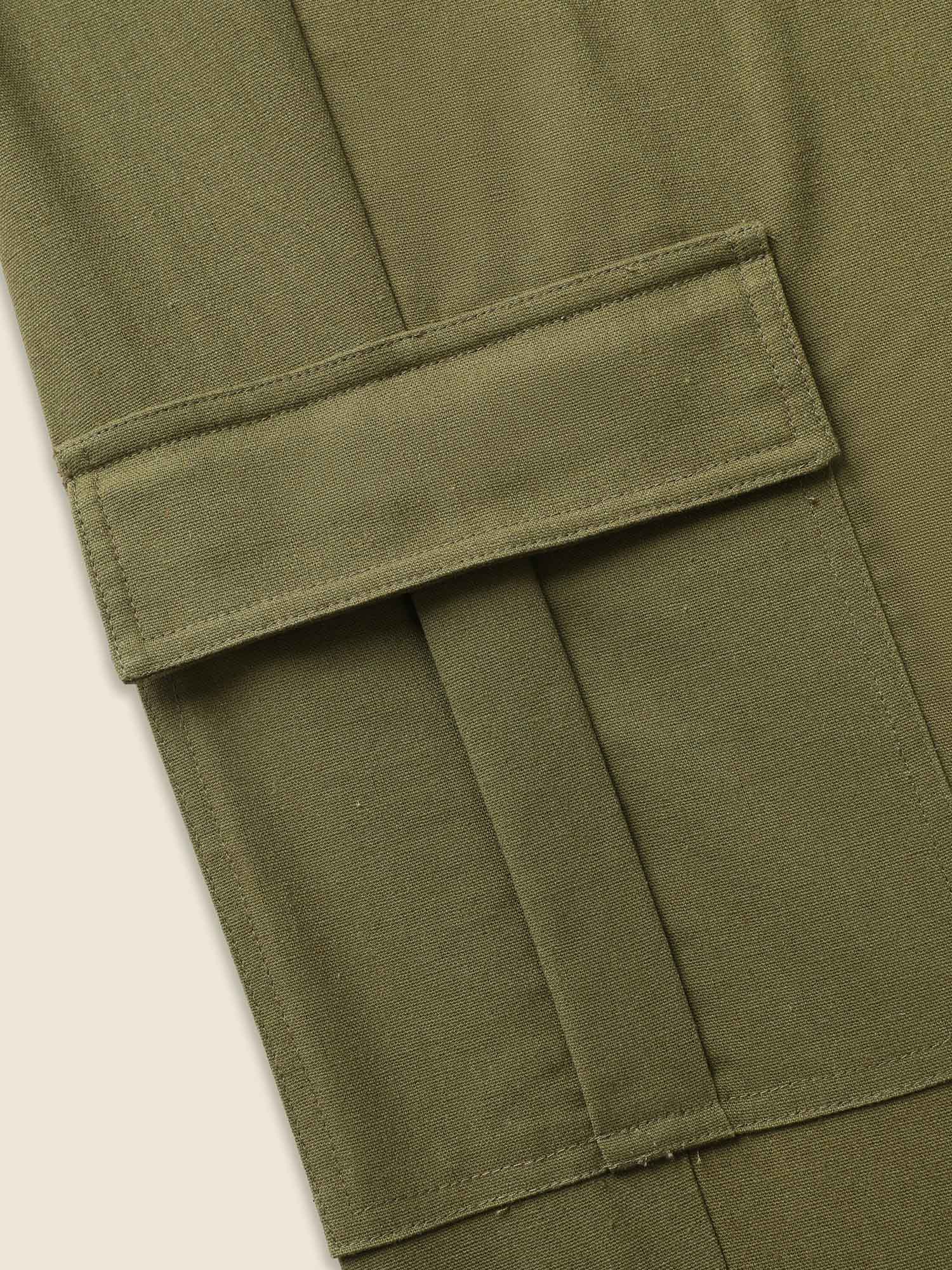 Linen Blend Wide Leg Cargo Pants