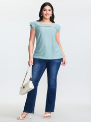 Textured Lace Trim Flutter Sleeve T-Shirt