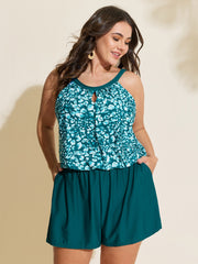 Floral Print Keyhole Neckline One-Piece Swimsuit