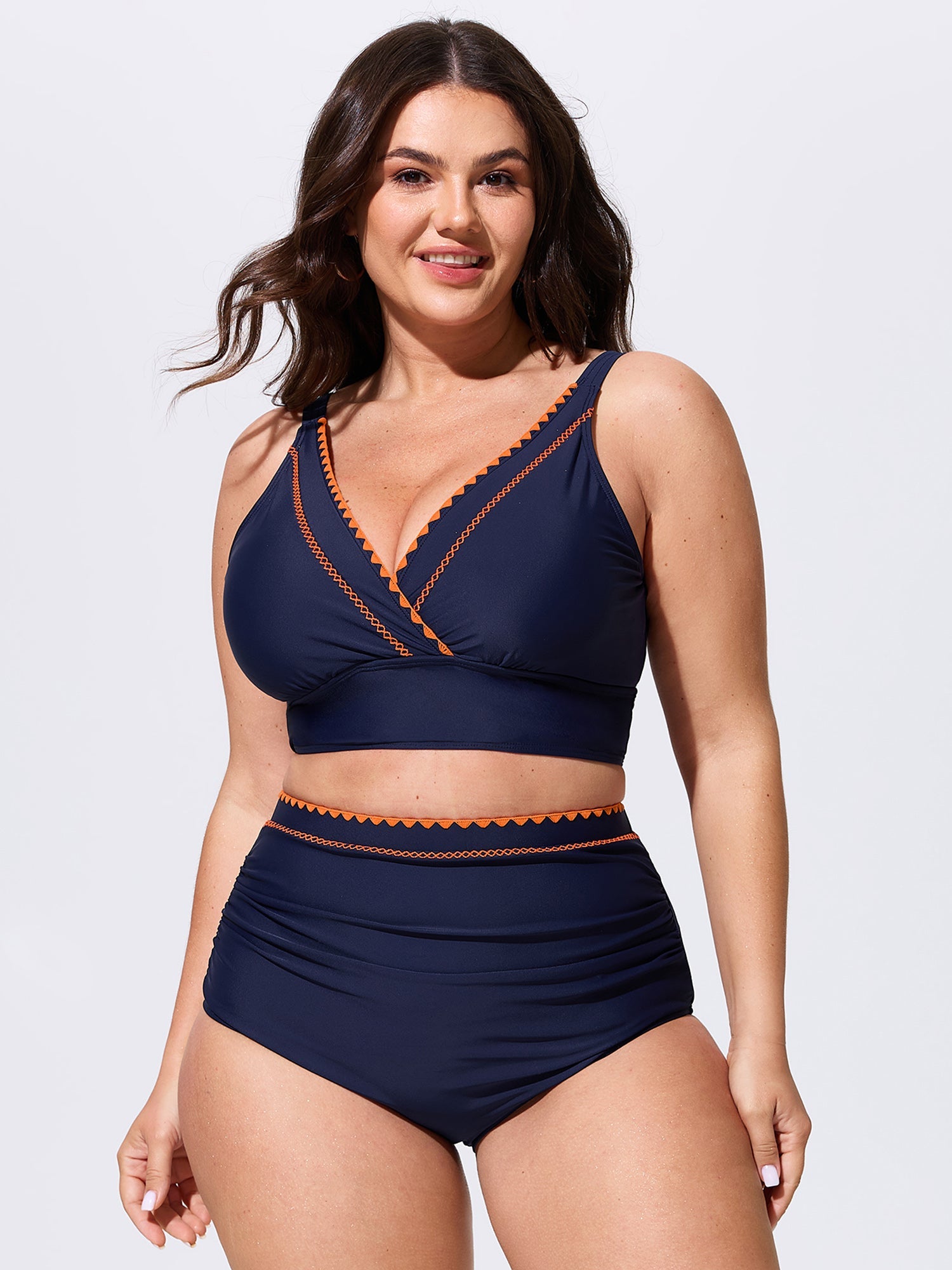 Color Contrast Embroidered Swim Top