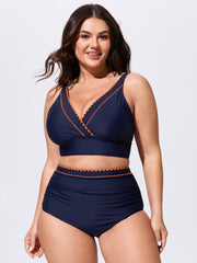 Color Contrast Embroidered Swim Top