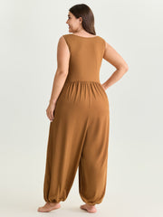 Supersoft Buttons Pleated Cuffed Hem Lounge Jumpsuit