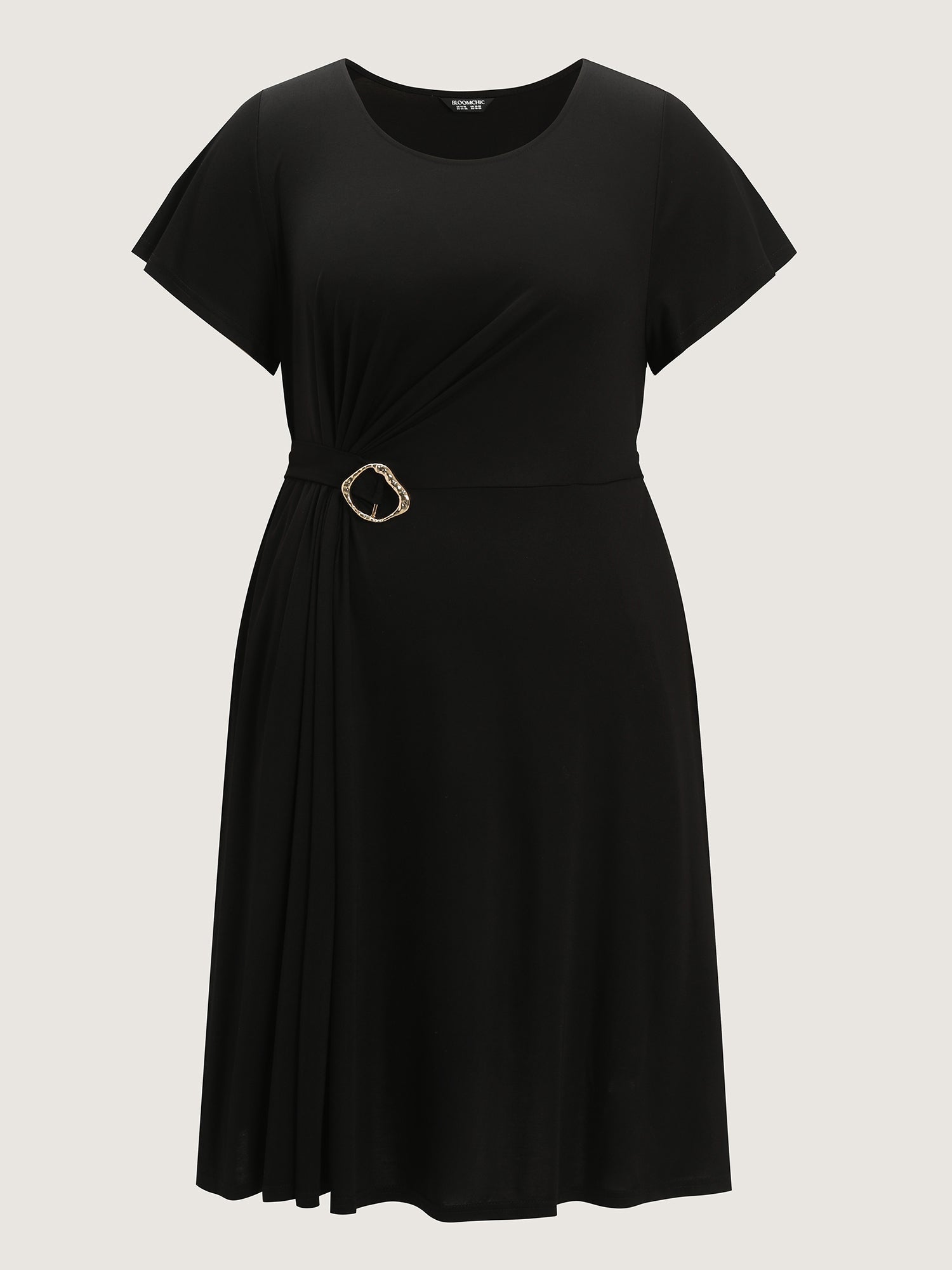 Stretch Knit Pockets Waist-Buckle Mini Dress