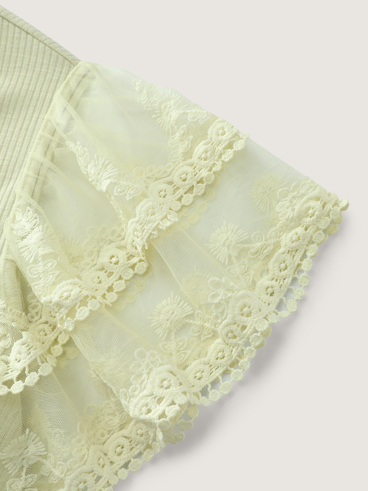 Sheer Lace Sleeve Plain T-Shirt