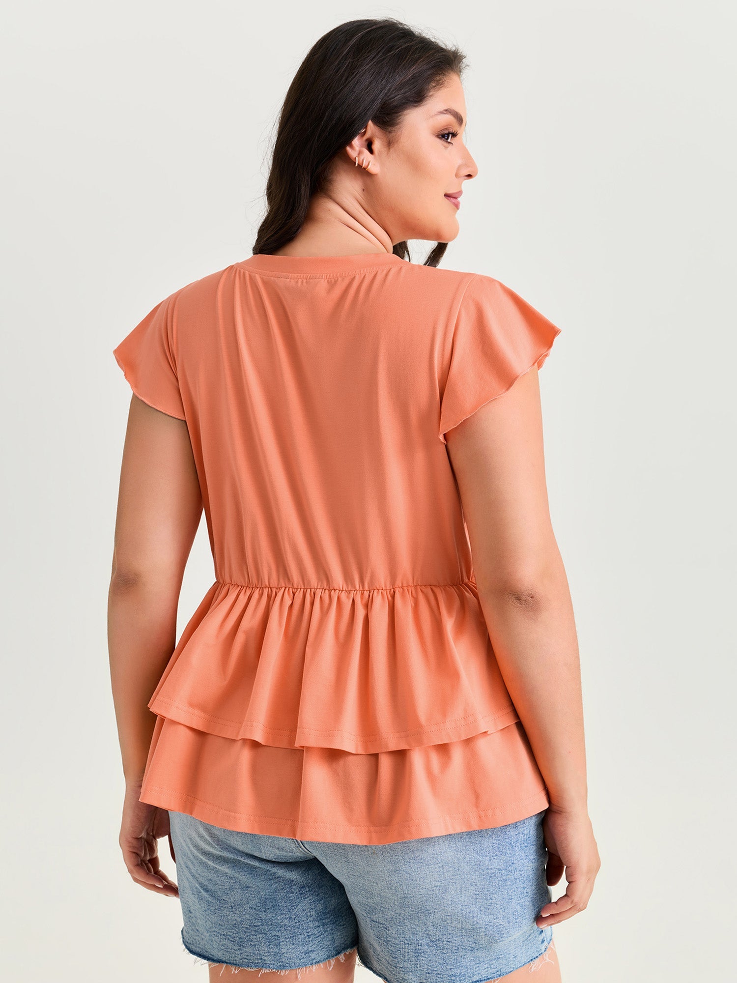 Cotton Stretchy Layered Hem Ruffled Knit Top