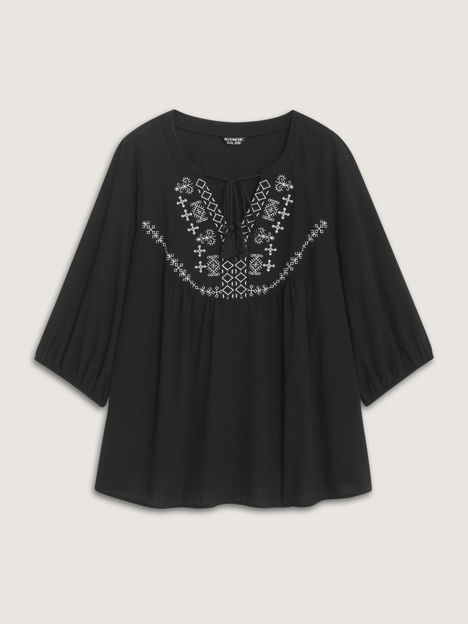 Cotton Boho Embroidered Tassel Blouse