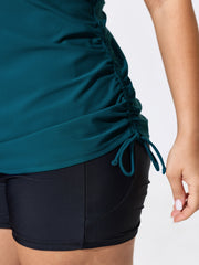 Ruched Adjustable Drawstrings Plain Swim Top