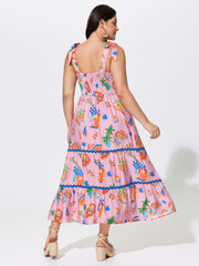 Supersoft Tropical Vacation Print Shirred Midi Dress