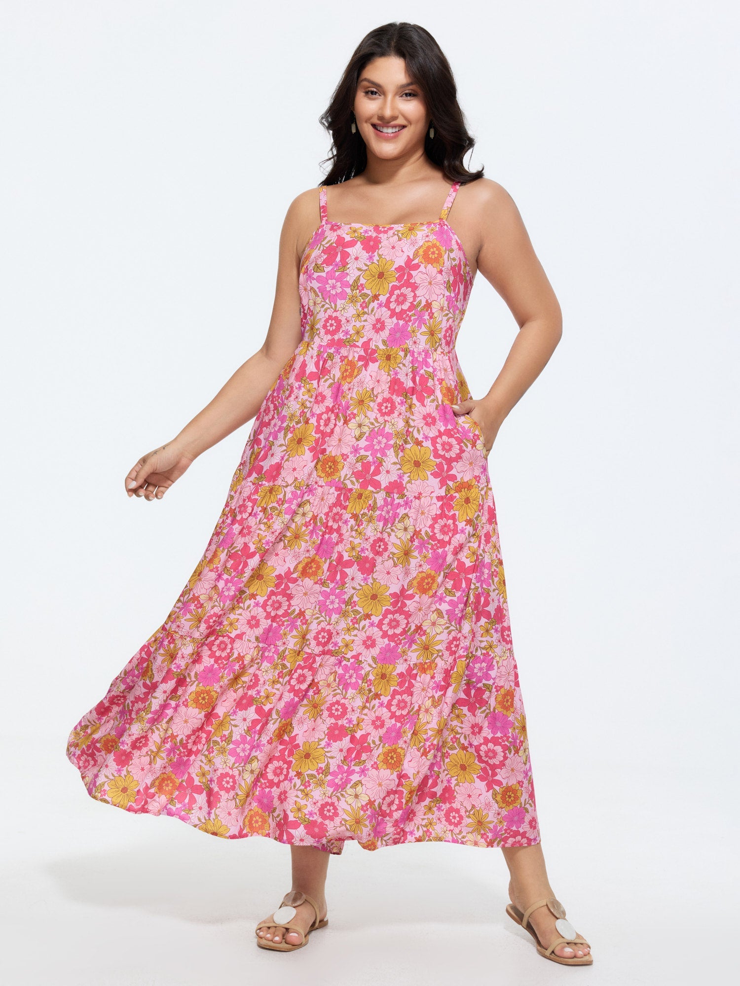 Floral Print Adjustable Backless Drawstring Maxi Dress