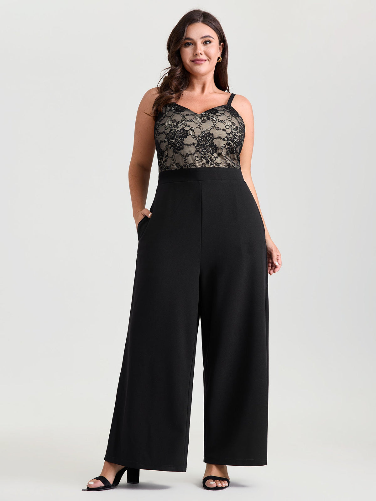 Floral Lace Lined Color Contrast Jumpsuit