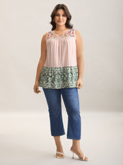 Striped Print Spliced Ruffled Tank Top