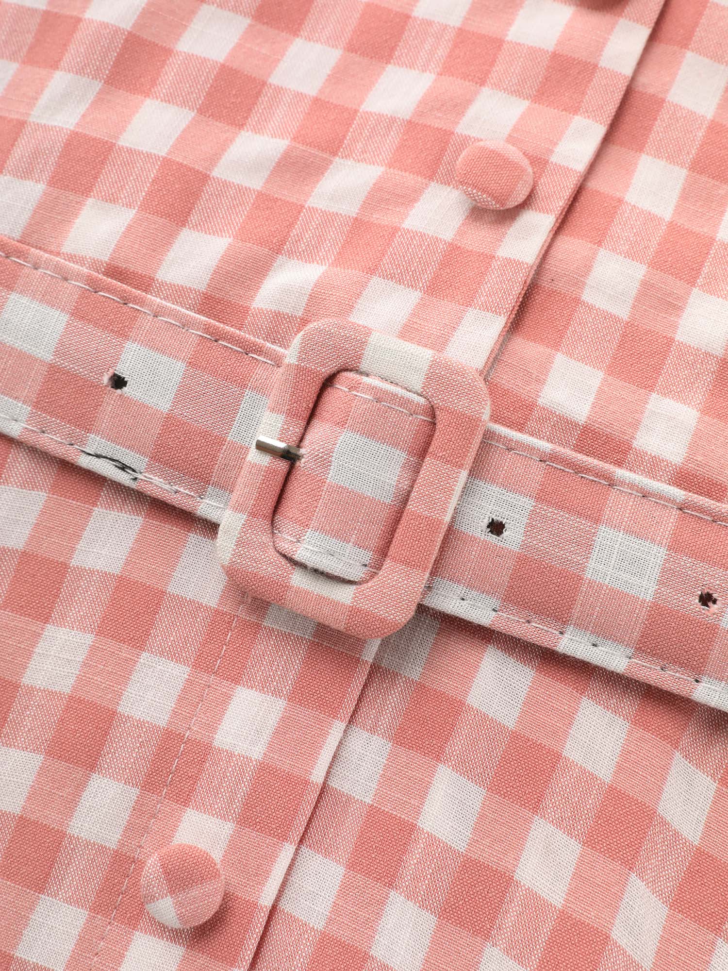 Retro Gingham Print Collared Midi Dress