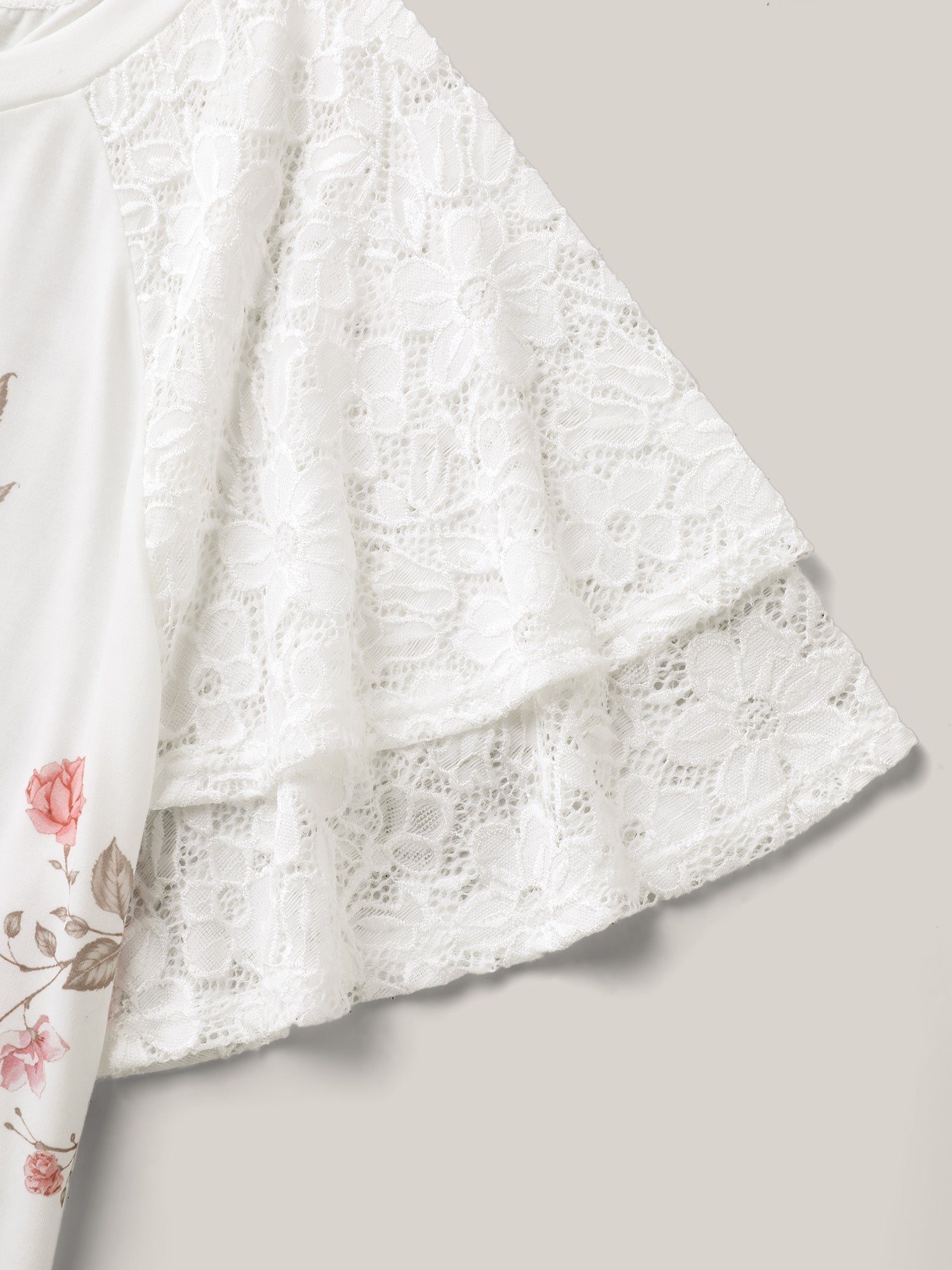Lace Sleeve Layered Floral T-Shirt
