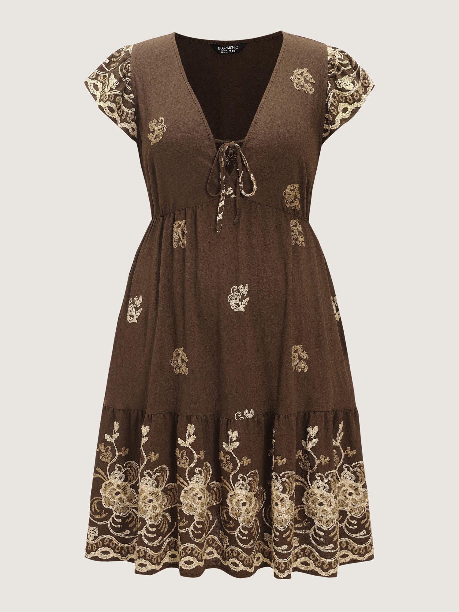 Floral Embroidered Neck-Tie Mini Dress