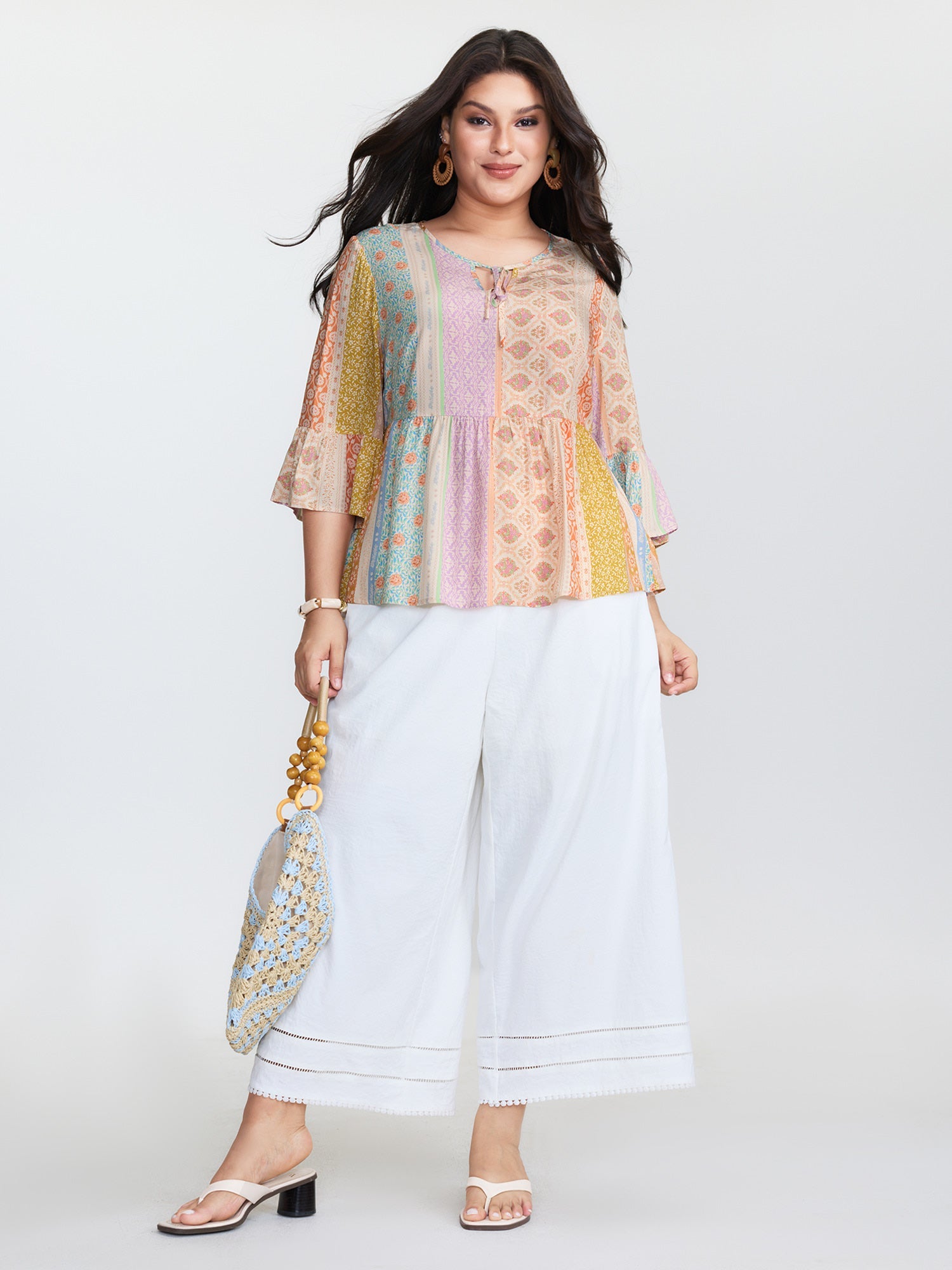 Colorful Printed Stripe Flared Blouse