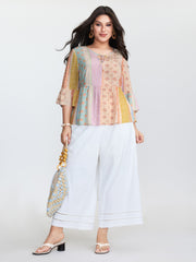 Colorful Printed Stripe Flared Blouse