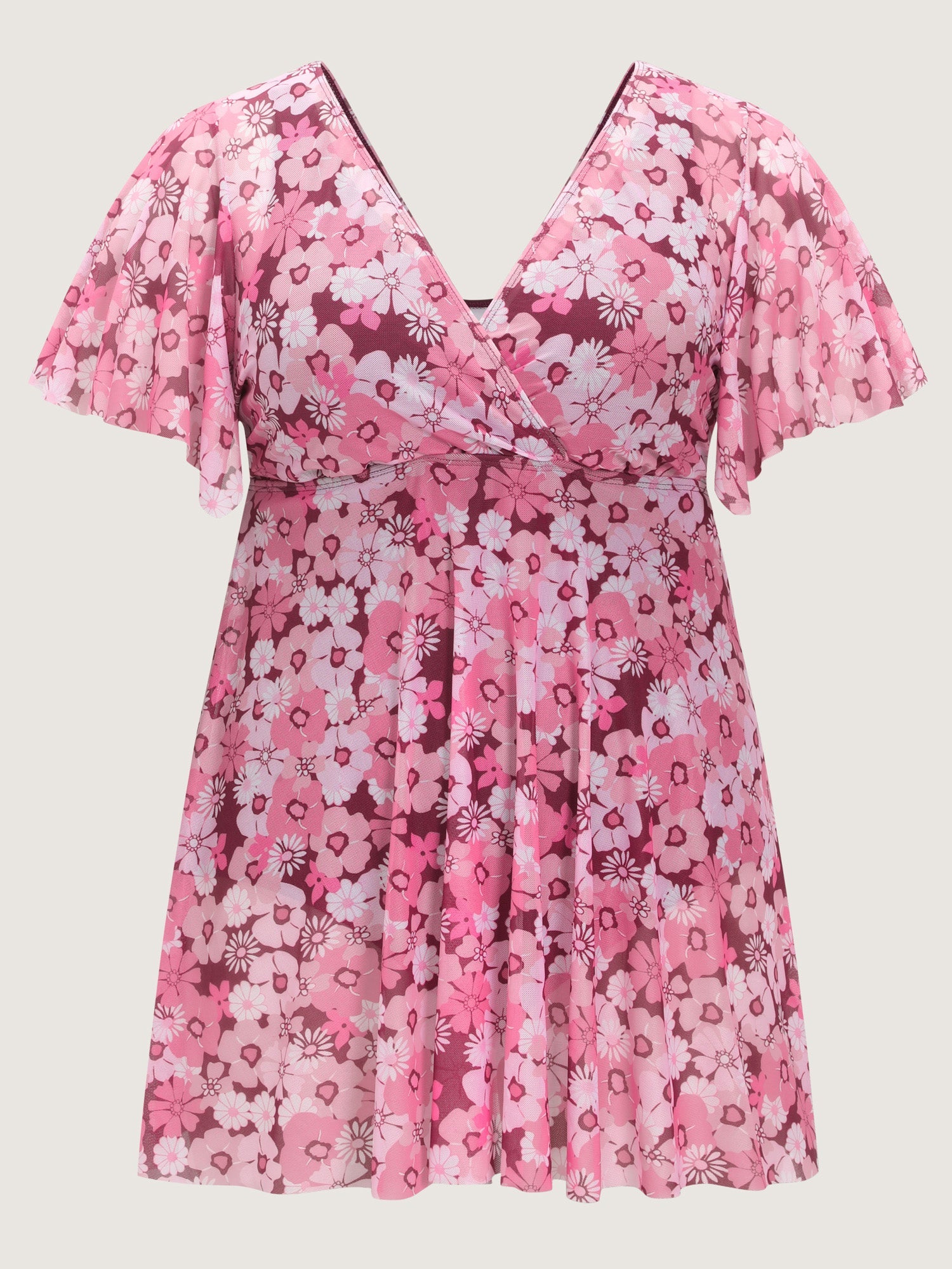 Breezy Sheer Wrap Neckline Swim Dress