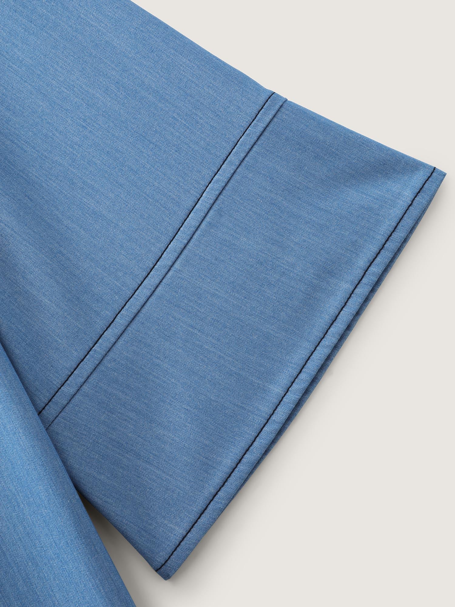 Pleated Relaxed-Fit Plain Faux Denim Blouse