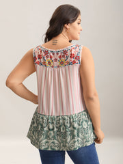 Striped Print Spliced Ruffled Tank Top