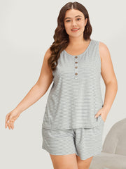 Striped Print Button Detail Pajama Top