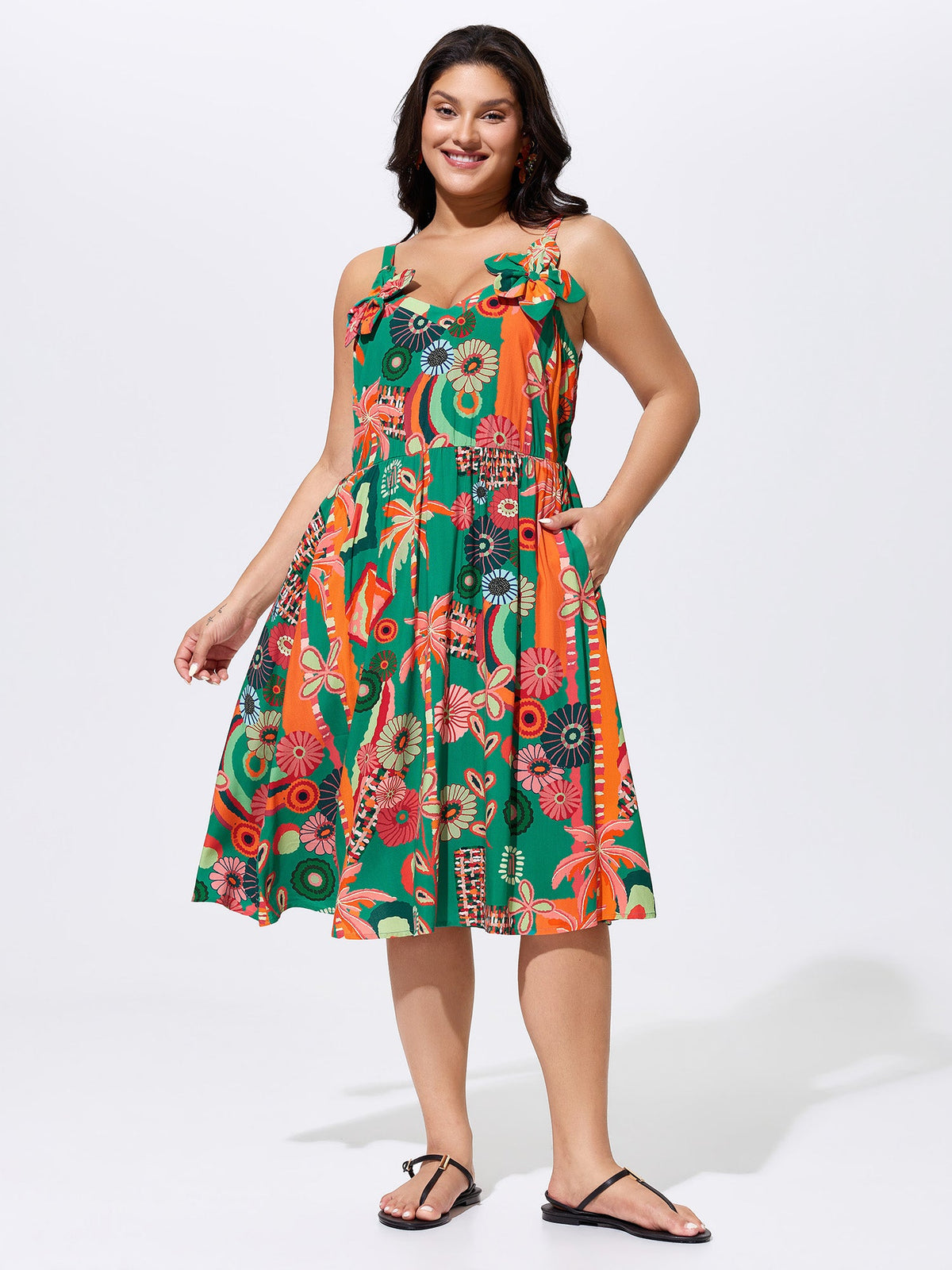 Supersoft Vibrant Tropical Print Floral Strap Midi Dress
