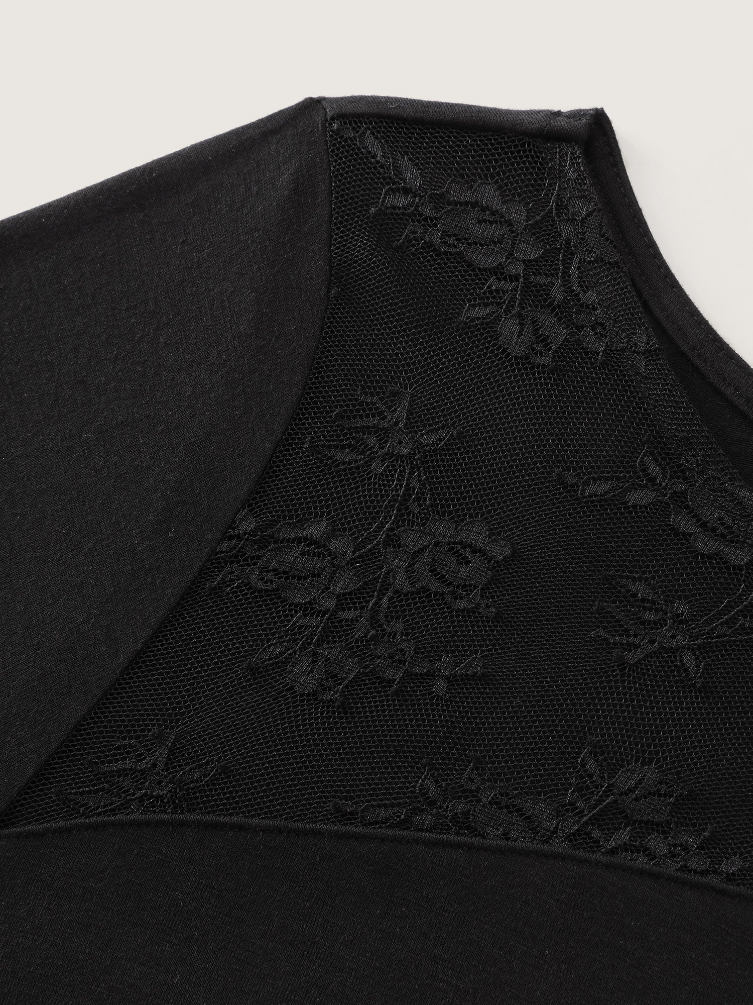 Sheer Floral Lace Trim Sheer T-Shirt
