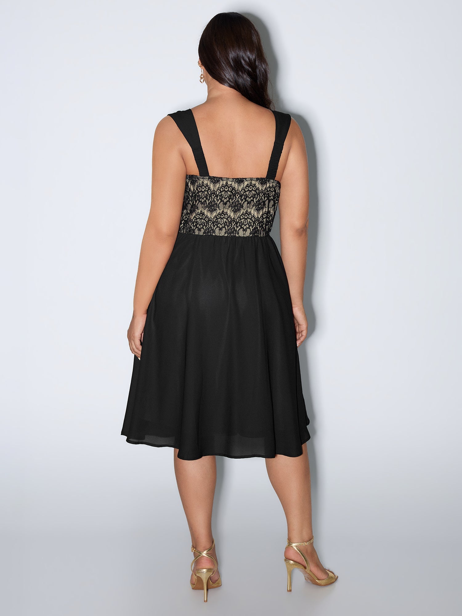 Lace Textured Wide Straps Midi Dress