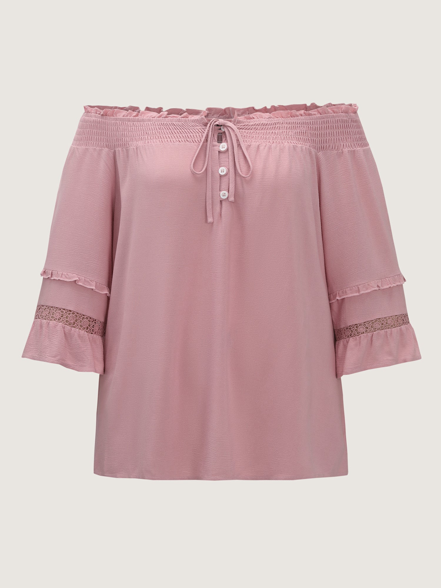 Supersoft Lace Trim Shirred Off-Shoulder Blouse