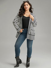 Geometric Print Open Front Kimono