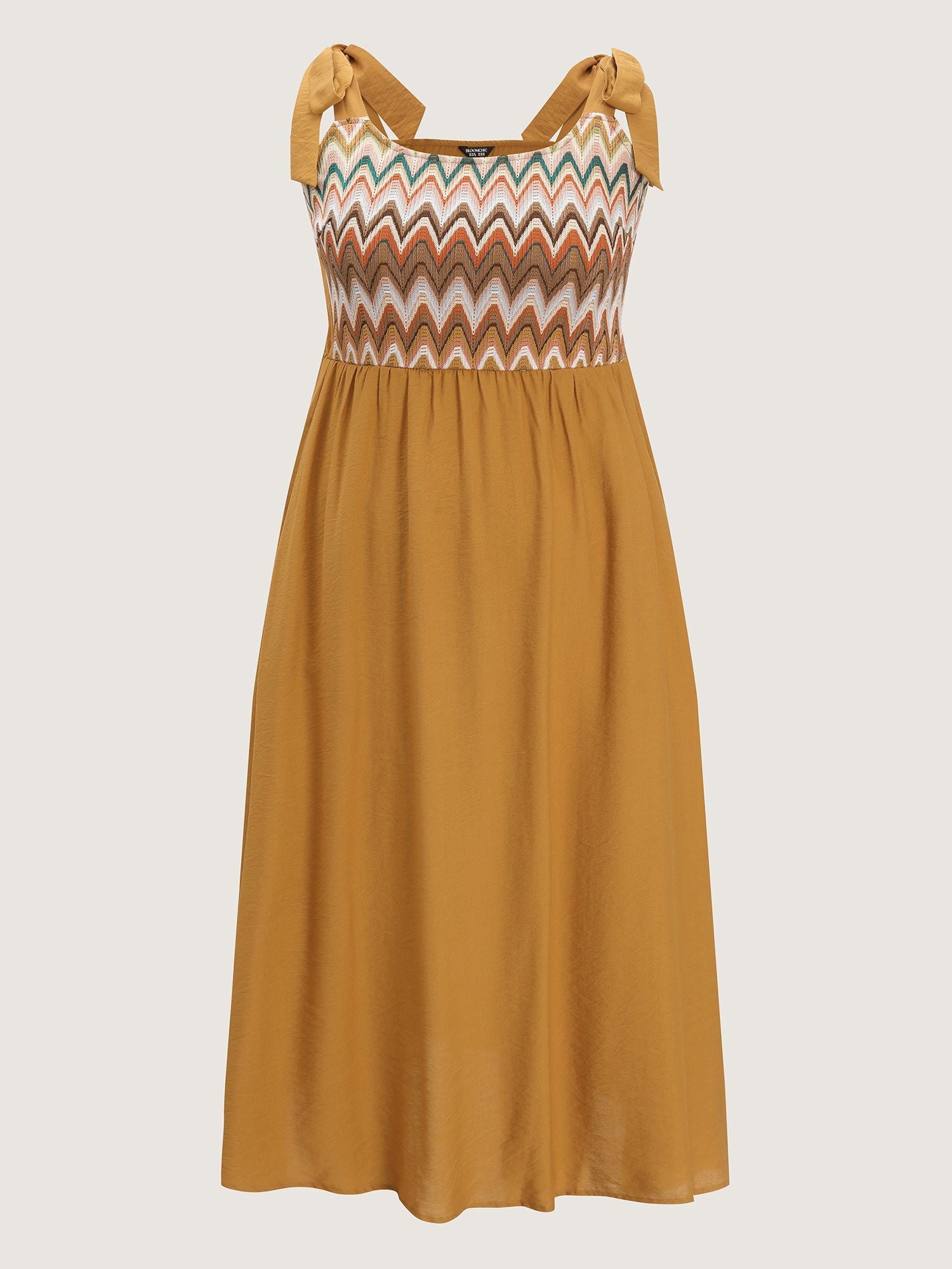 Colorful Wavy Print Shoulder Tie Maxi Dress
