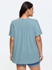 Cotton Ruffled Sleeve V-Neck T-Shirt