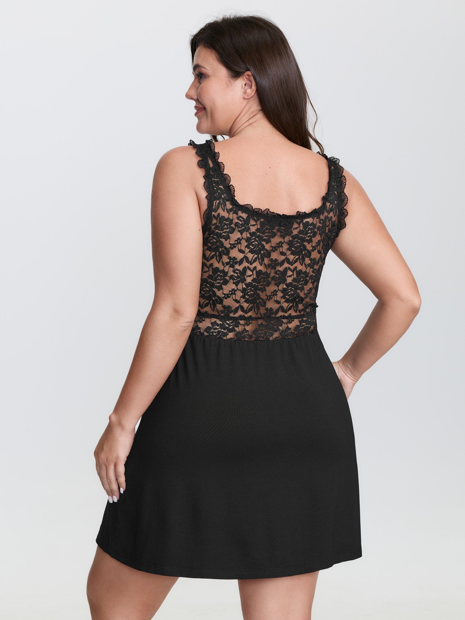 Lace Trim Semi-Sheer Waist Nightgown