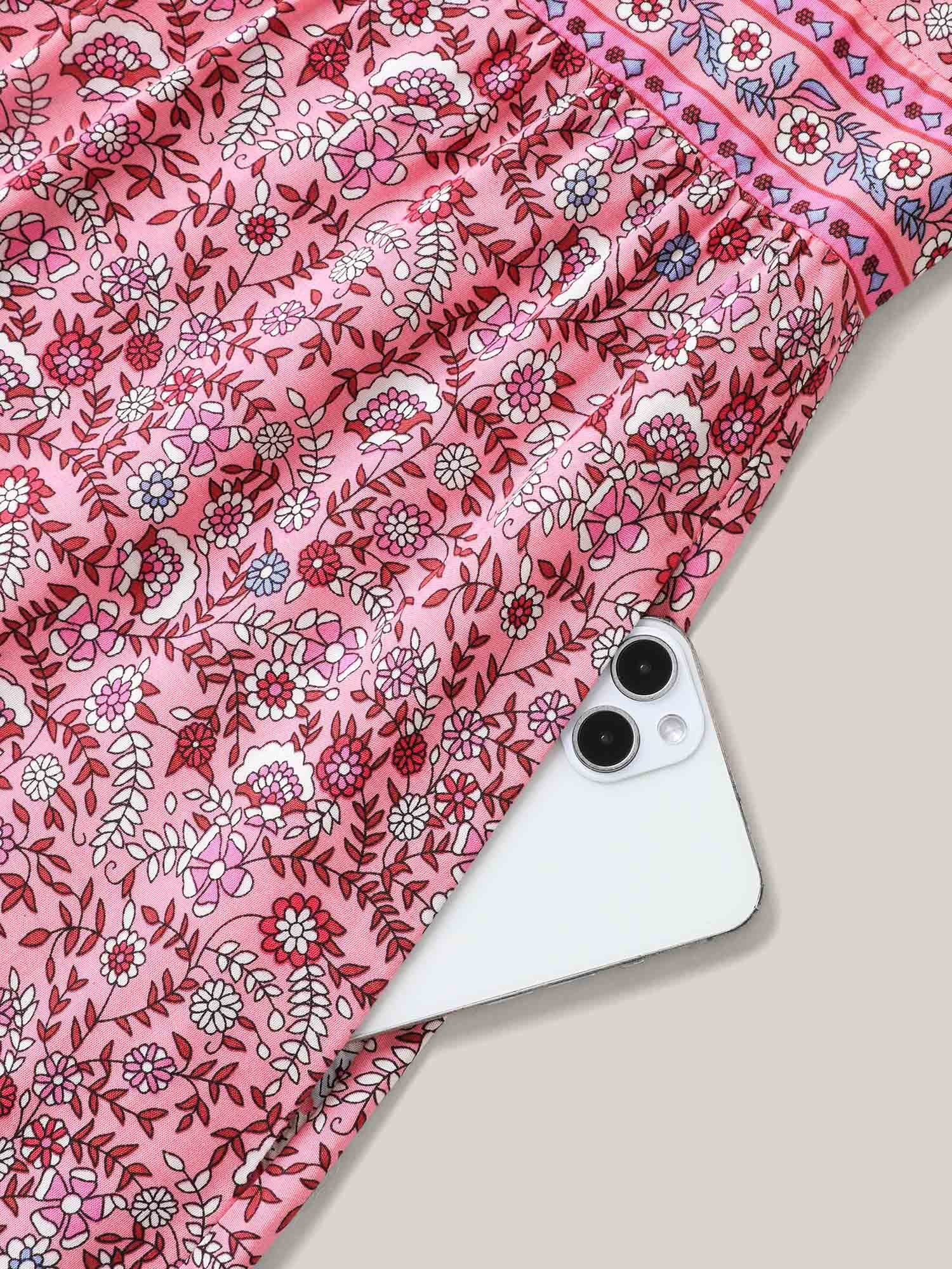 Rayon Floral Print Stretchy Waist Midi Dress