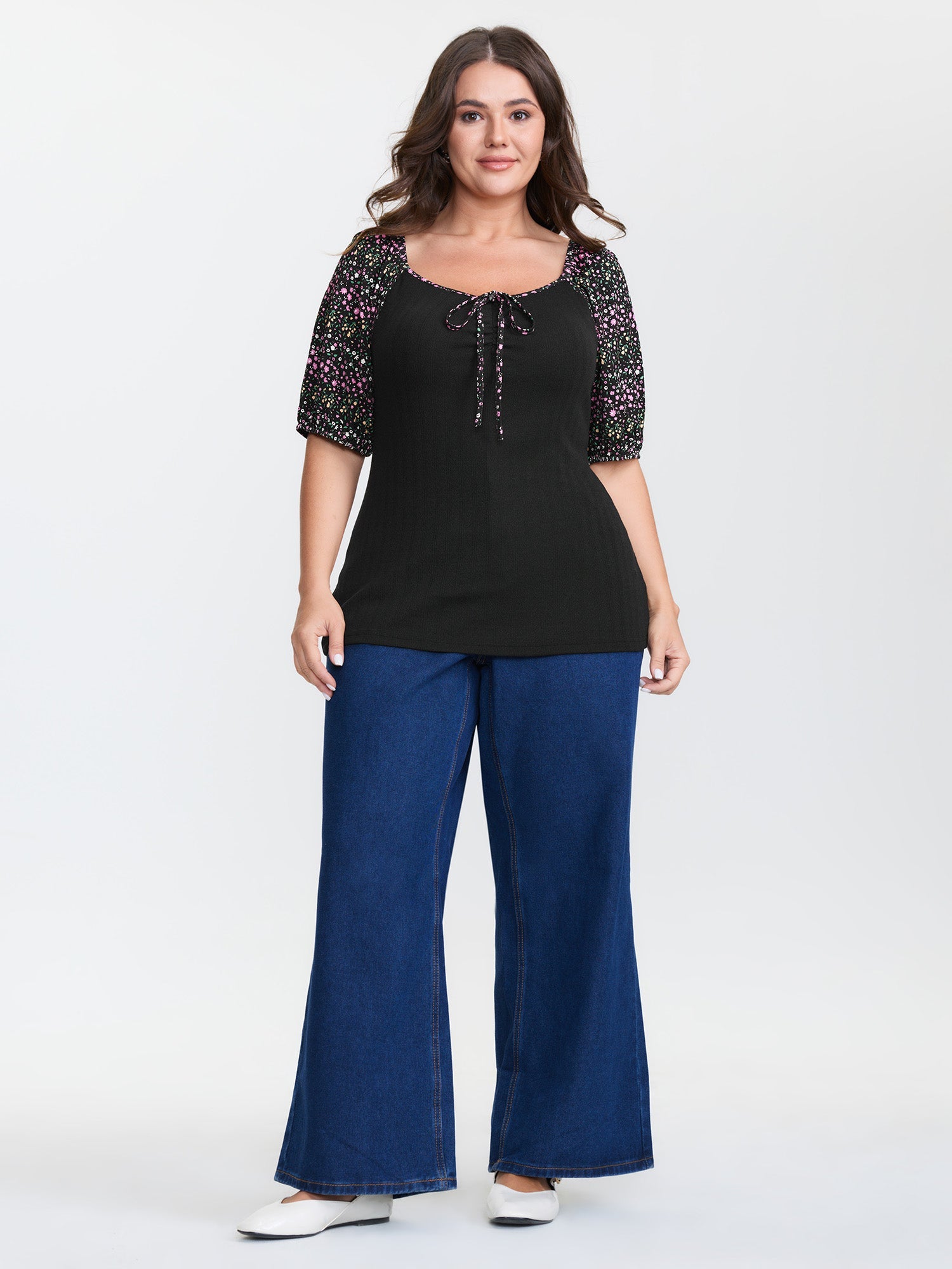 Floral Print Color Contrast T-Shirt