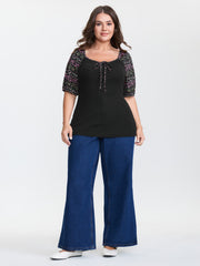Floral Print Color Contrast T-Shirt