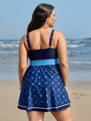 Anti-Float Tie Geometric Print Swim Dress