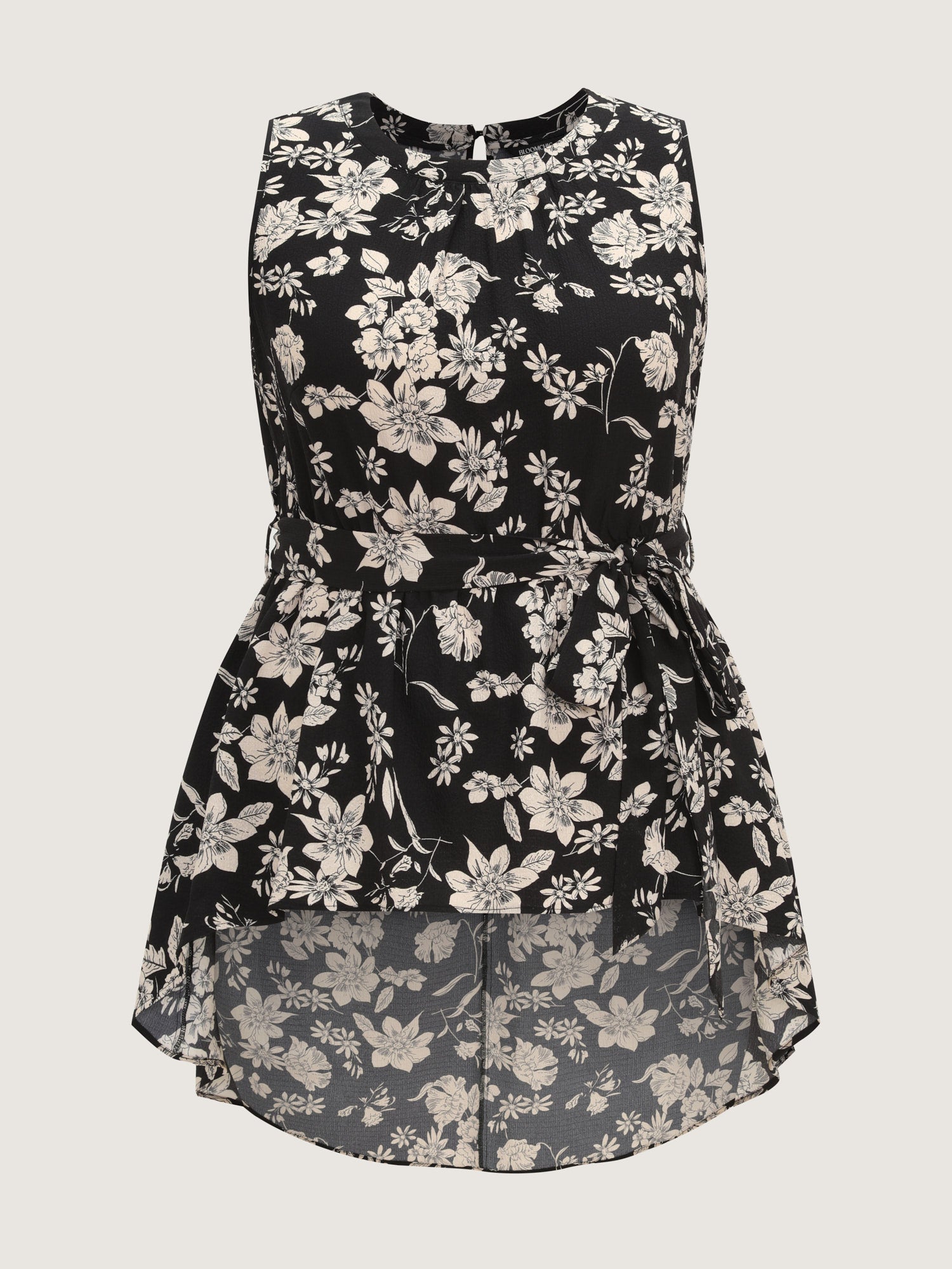 Monochrome Floral Print High Low Hem Top